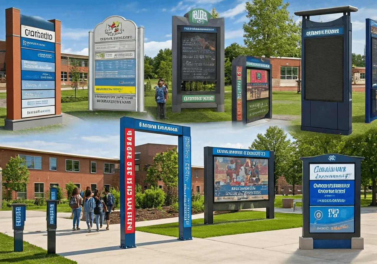 Variety of outdoor school signs