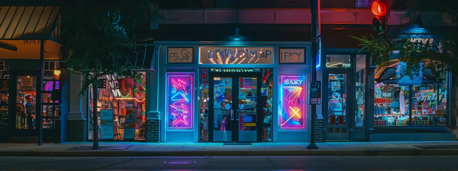 a vibrant storefront adorned with eye-catching custom signs that illuminate the surrounding area, emphasizing the transformative impact of personalized branding on business visibility.