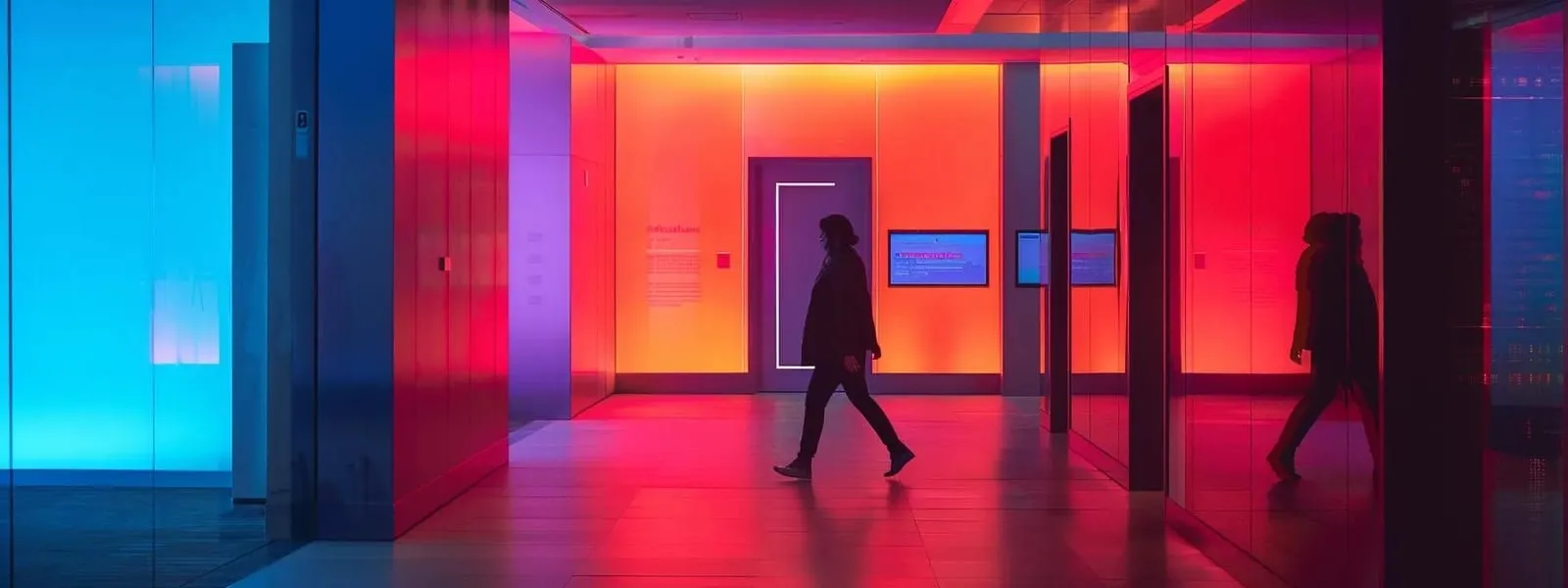 a vibrant, modern office space illuminated by dynamic smart lighting, features motivational digital displays and custom motivational signage that inspire and energize team members engaged in seasonal cleaning tasks.