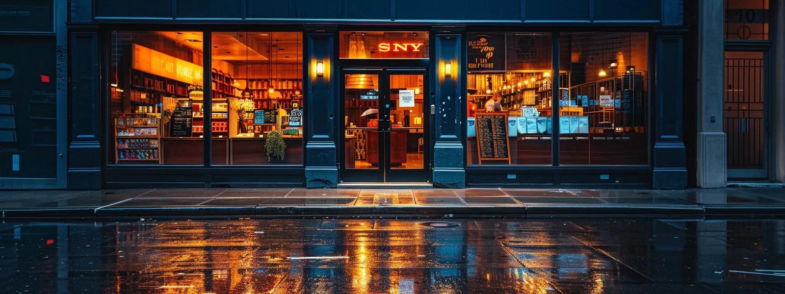 a vibrant, urban storefront with a freshly cleaned sign gleaming under warm artificial lighting, showcasing a striking contrast between the spotless display and a visibly dirty adjacent sign, highlighting the importance of cleanliness for brand visibility.