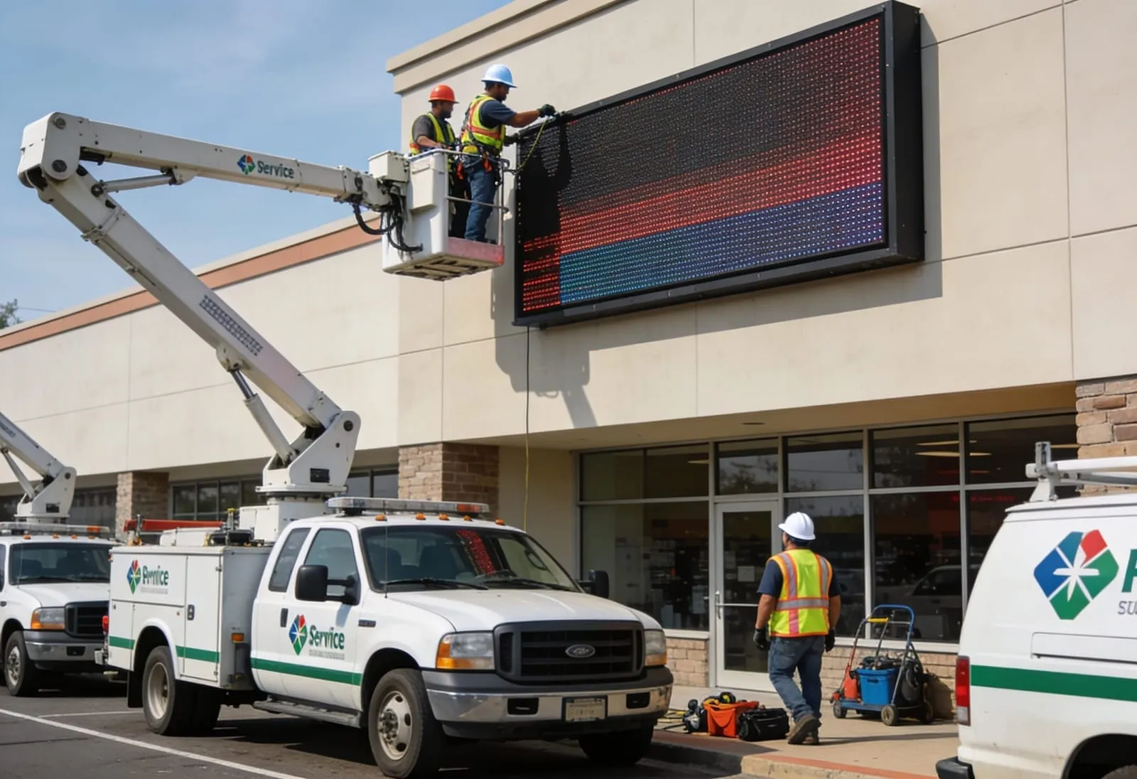 Digital display signs installation coordination across multiple commercial locations