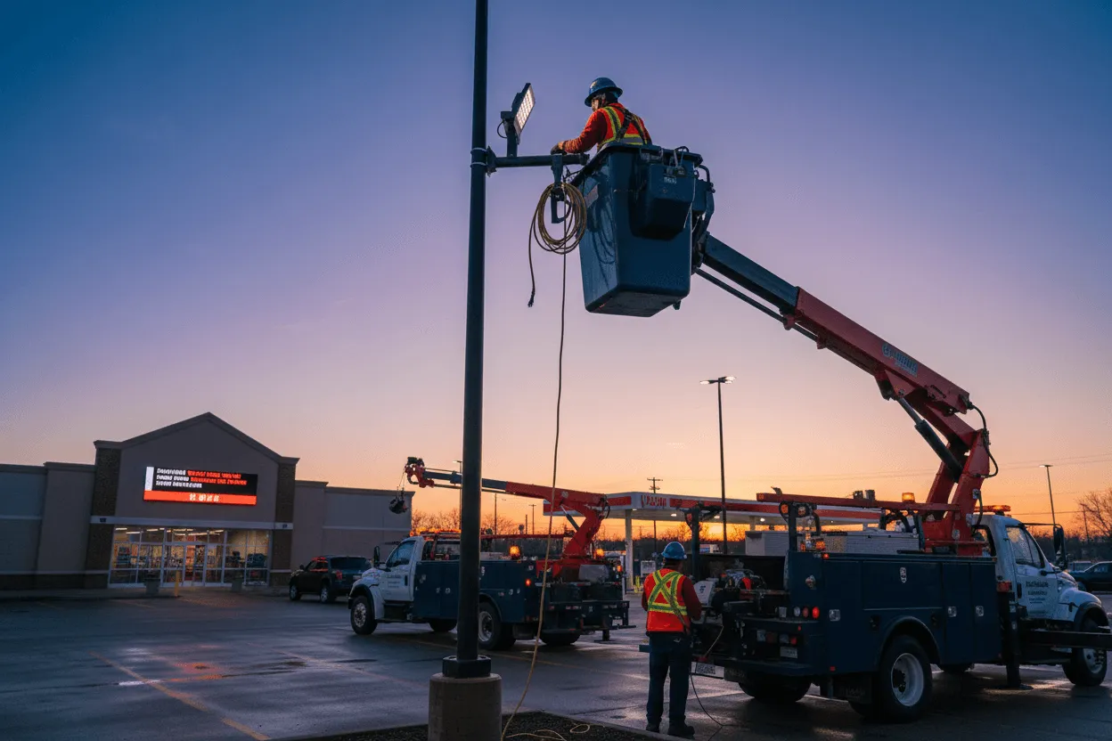 Parking Lot Lighting Failures: Emergency Repair and LED Retrofit Solutions for Indianapolis Properties