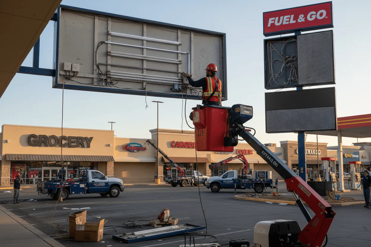 Led sign retrofitting installation in Indianapolis, IN ROI calculator spreadsheet showing energy savings formula for