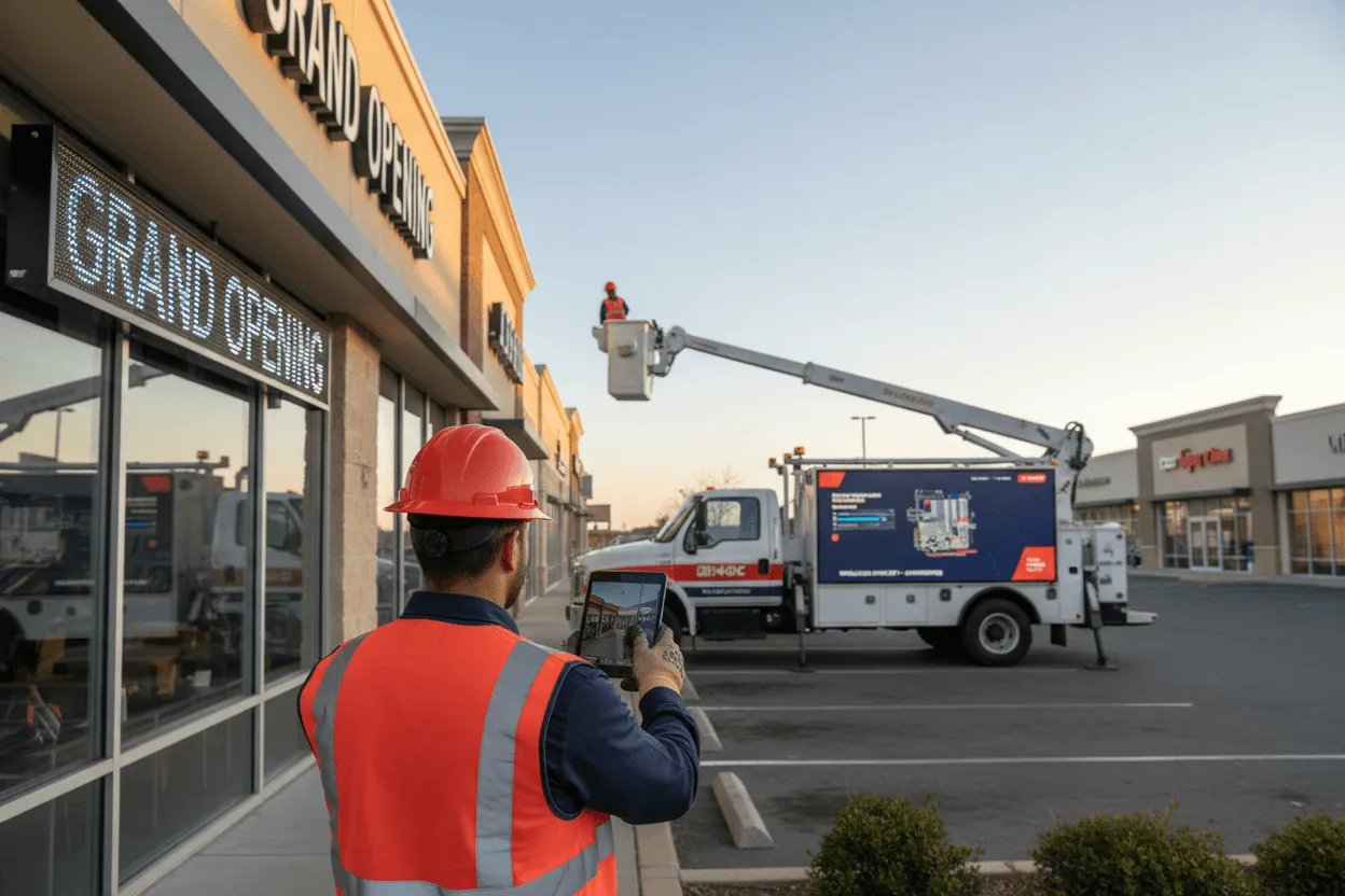 Signage installation services in Indianapolis, IN fleet strategically positioned for multi-state geographic coverage