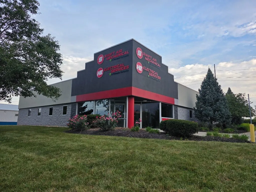 Swift Air Mechanical corner building signage installation