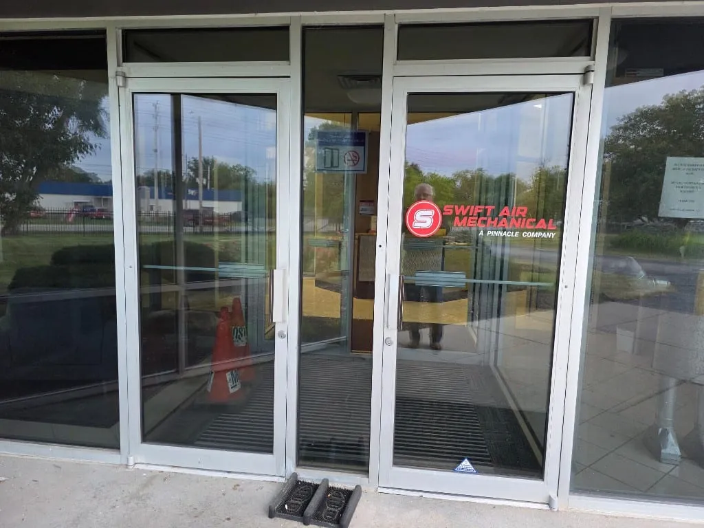 Swift Air Mechanical vinyl graphics on glass entry door
