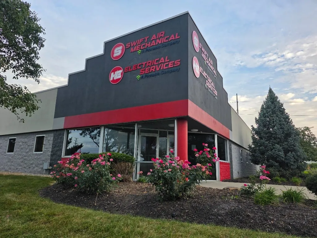 Routed metal letters for Swift Air Mechanical and H.E. Electrical Services